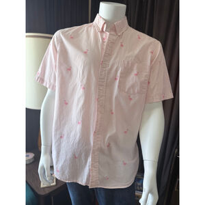 CHAPS Pink Flamingo Print Casual Button Down Shirt XL